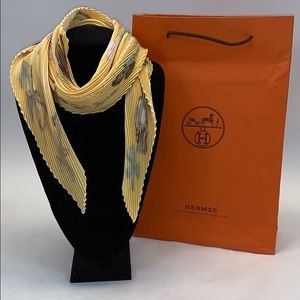 Hermès Yellow Ballerina Print Pleated Scarf
